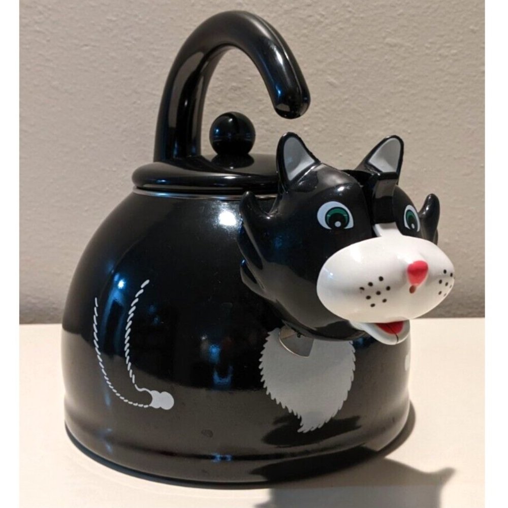 Kamenstein Black Tuxedo Kitty Cat Metal Teapot